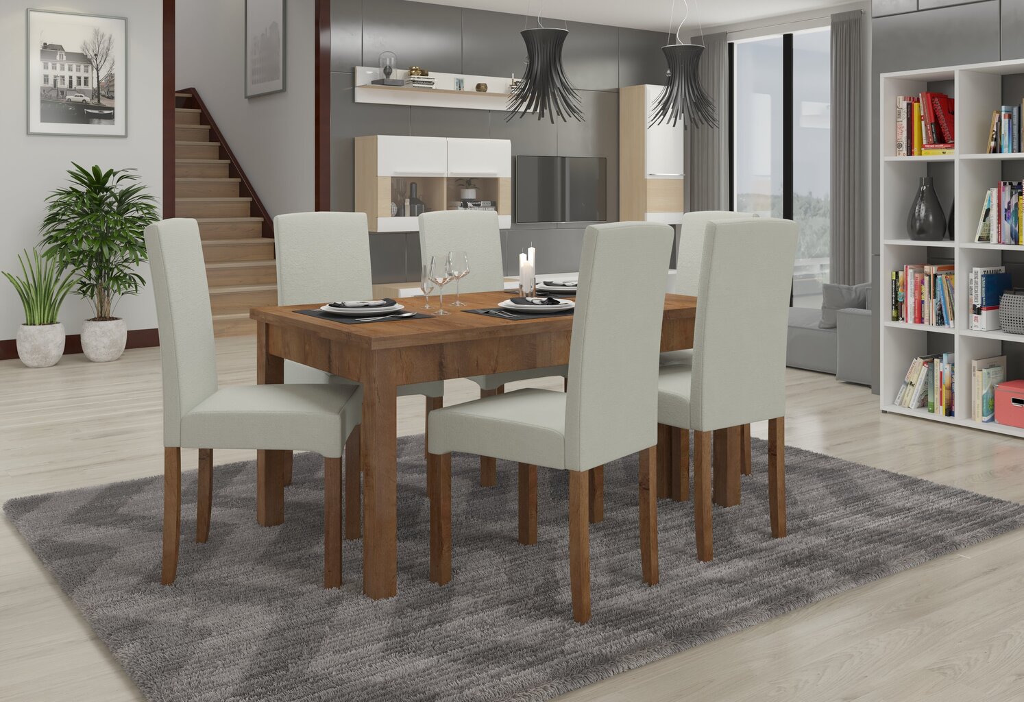 Virtuves mēbeļu komplekts ADRK Furniture Rodos 56, brūns/smilškrāsas cena un informācija | Ēdamistabas komplekti | 220.lv
