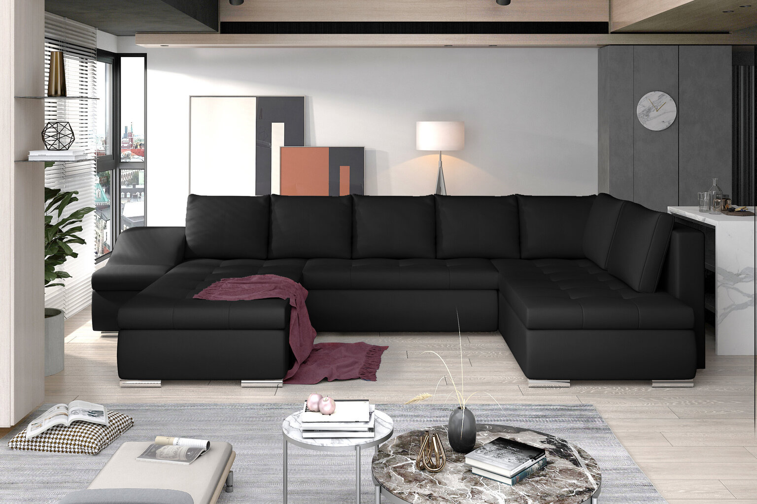 Stūra dīvāns Giovanni, melns cena un informācija | Stūra dīvāni | 220.lv