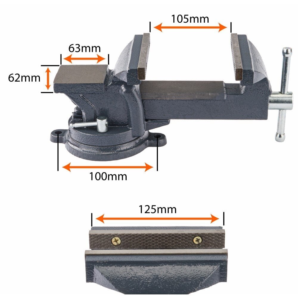 Atslēdznieka skrūvspīles 125mm Powermat cena un informācija | Rokas instrumenti | 220.lv