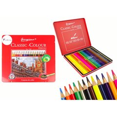 Set of 24 Art Crayons Metal Container cena un informācija | Modelēšanas un zīmēšanas piederumi | 220.lv