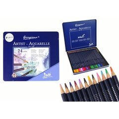 Set of 24 Watercolor Pencils Metal Container cena un informācija | Modelēšanas un zīmēšanas piederumi | 220.lv