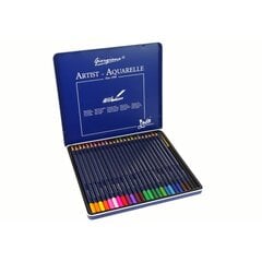 Set of 24 Watercolor Pencils Metal Container cena un informācija | Modelēšanas un zīmēšanas piederumi | 220.lv