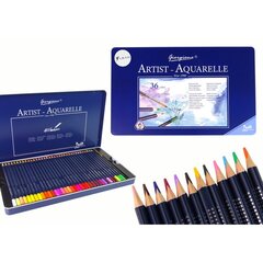 Set of 36 Watercolor Pencils Metal Container цена и информация | Принадлежности для рисования, лепки | 220.lv