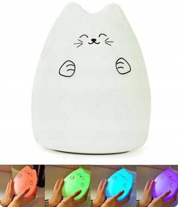 Krāsains silikona LED lukturis, balts kaķis cena un informācija | Lampas bērnu istabai | 220.lv