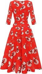 Женское платье с узором Bbonlinedress, длинный рукав, v-образный вырез, миди, красное цена и информация | Платья | 220.lv