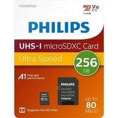 Карта памяти Philips MicroSDHC 256GB class 10|UHS 1 + Адаптер цена и информация | Карты памяти для мобильных телефонов | 220.lv