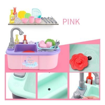 Liela izlietne bērniem ar tekošu ūdeni un traukiem, rozā krāsā цена и информация | Rotaļlietas meitenēm | 220.lv