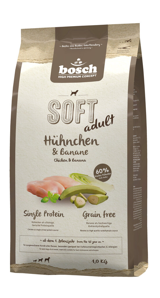 Bosch Petfood Plus HPC Soft+ Chicken & Banana (vista un banāni) 1kg цена и информация | Sausā barība suņiem | 220.lv