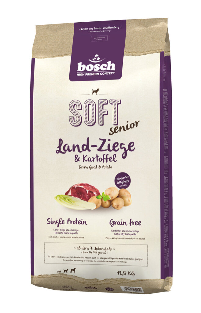 Bosch Petfood Plus HPC Soft+ Senior Farm Goat bez graudiem (viena olbaltumviela) 12,5 kg цена и информация | Sausā barība suņiem | 220.lv