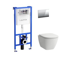 WC komplekts Laufen ar ģipša rāmi, lēnas kustības vāku un sudraba pogu cena un informācija | LAUFEN Mājai un remontam | 220.lv