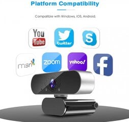 Kamera ar mikrofonu USB HD 1080p Teaisiy Web, sudraba/melns cena un informācija | Datoru (WEB) kameras | 220.lv