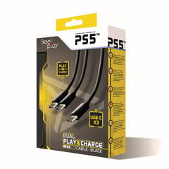 Steelplay Dual Play & Charge Cable For Controllers (Ps5), Black cena un informācija | Gaming aksesuāri | 220.lv