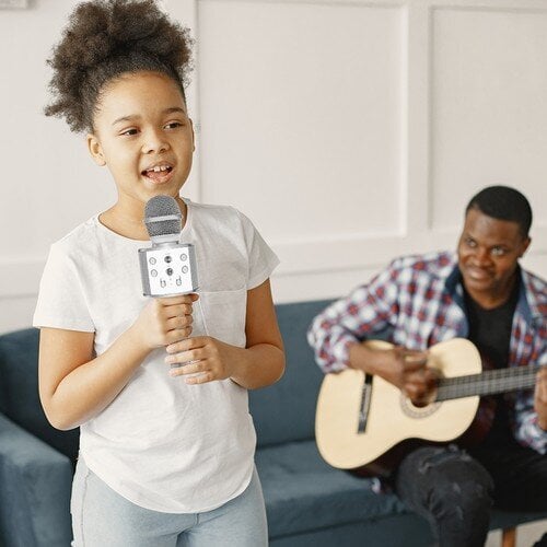 Bērnu karaoke mikrofons ar skaļruni, sudrabs cena un informācija | Rotaļlietas zīdaiņiem | 220.lv