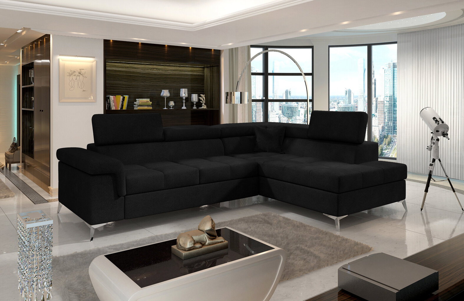 Stūra dīvāns Eridano, melns cena un informācija | Stūra dīvāni | 220.lv