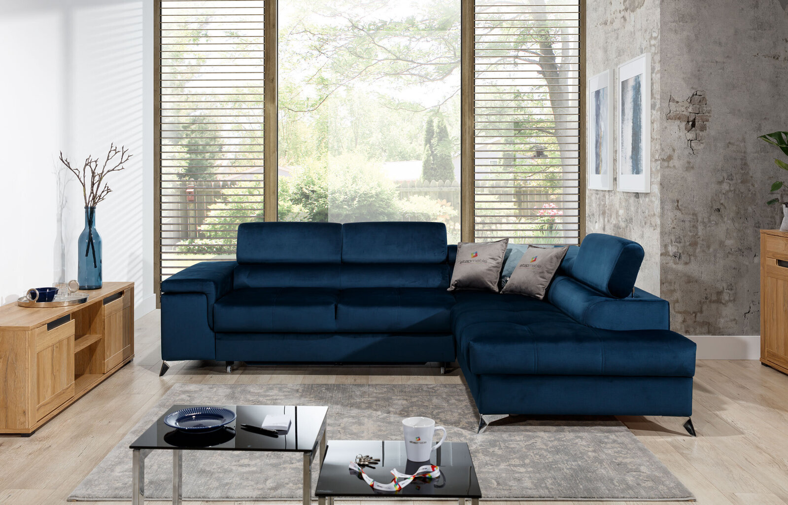 Stūra dīvāns Eridano, zils cena un informācija | Stūra dīvāni | 220.lv