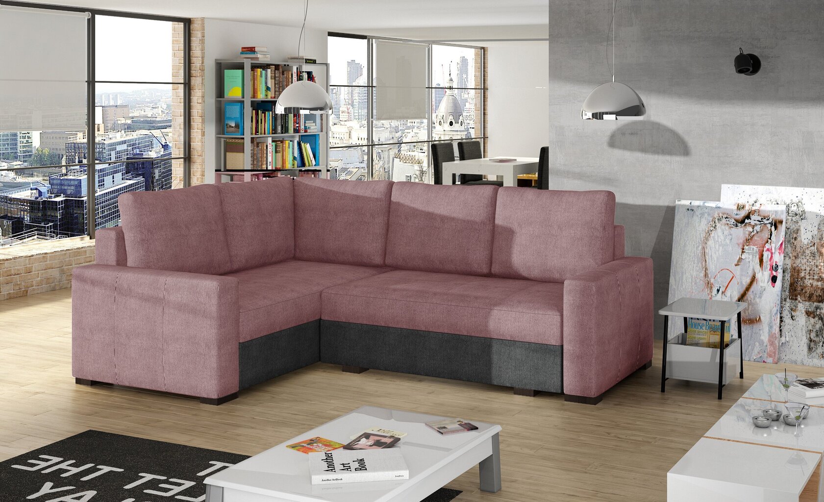 Stūra dīvāns Nore Corona, rozā/pelēks cena un informācija | Stūra dīvāni | 220.lv