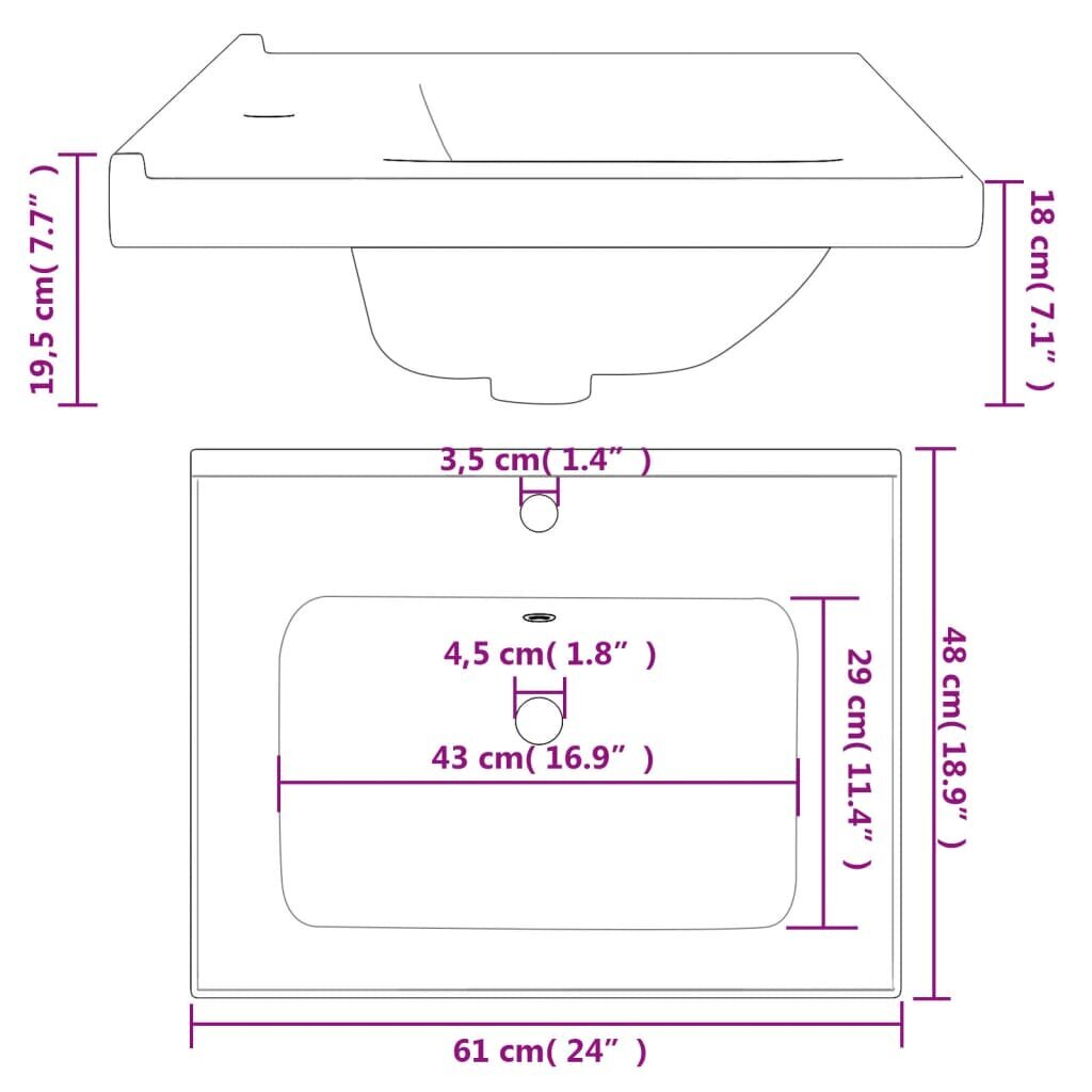 Vannas istabas izlietne vidaXL 61x48x19,5cm цена и информация | Izlietnes | 220.lv