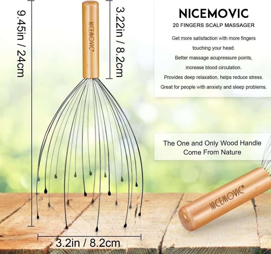 Galvas masieris Nicemovic 12 masāžas daļas, brūns cena un informācija | Masāžas piederumi | 220.lv