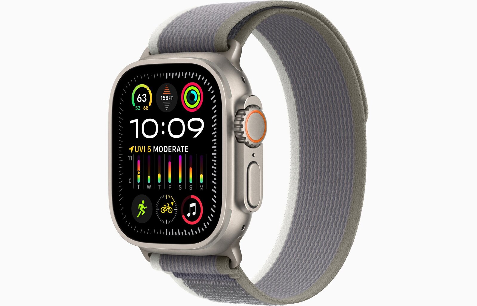 Apple Watch Ultra 2 GPS + Cellular, 49mm Titanium Case with Green/Grey Trail Loop - S/M MRF33EL/A cena un informācija | Viedpulksteņi (smartwatch) | 220.lv