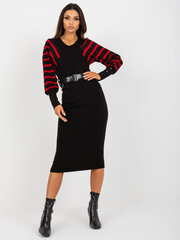 Sieviešu melnā un sarkanā trikotāžas kleita cena un informācija | Kleitas | 220.lv