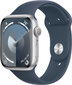 Apple Watch Series 9 GPS 41mm Silver Aluminium Case with Storm Blue Sport Band - M/L - MR913ET/A cena un informācija | Viedpulksteņi (smartwatch) | 220.lv