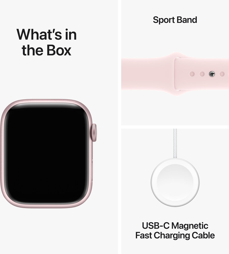 Apple Watch Series 9 GPS 41mm Pink Aluminium Case with Light Pink Sport Band - S/M MR933ET/A cena un informācija | Viedpulksteņi (smartwatch) | 220.lv