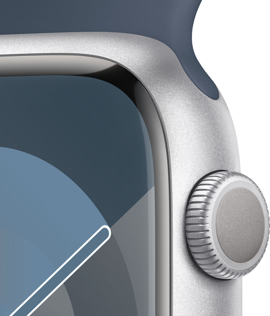 Apple Watch Series 9 GPS 45mm Silver Aluminium Case with Storm Blue Sport Band - S/M - MR9D3ET/A cena un informācija | Viedpulksteņi (smartwatch) | 220.lv