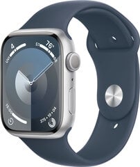 Apple Watch Series 9 GPS 45mm Silver Aluminium Case with Storm Blue Sport Band - M/L MR9E3ET/A цена и информация | Смарт-часы (smartwatch) | 220.lv