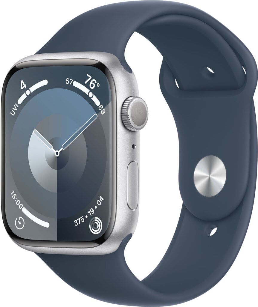 Apple Watch Series 9 GPS 45mm Silver Aluminium Case with Storm Blue Sport Band - M/L MR9E3ET/A cena un informācija | Viedpulksteņi (smartwatch) | 220.lv