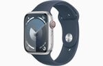 Apple Watch Series 9 GPS + Cellular 41mm Silver Aluminium Case with Storm Blue Sport Band - M/L MRHW3ET/A