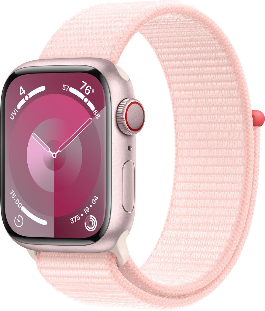 Apple Watch Series 9 GPS + Cellular 41mm Pink Aluminium Case with Light Pink Sport Loop MRJ13ET/A cena un informācija | Viedpulksteņi (smartwatch) | 220.lv