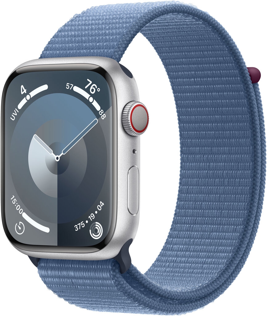 Apple Watch Series 9 GPS + Cellular 45mm Silver Aluminium Case with Winter Blue Sport Loop MRMJ3ET/A cena un informācija | Viedpulksteņi (smartwatch) | 220.lv