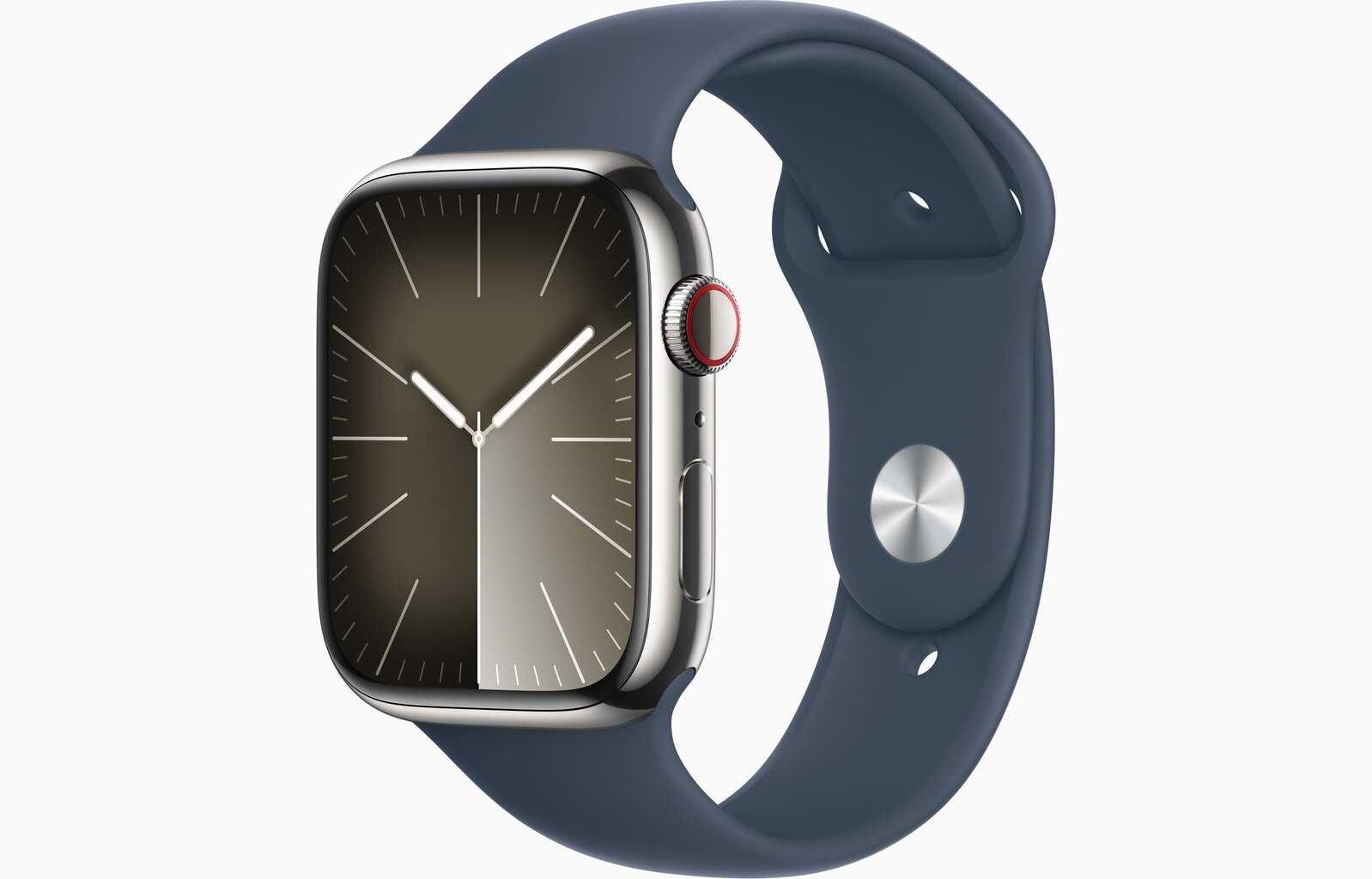 Apple Watch Series 9 GPS + Cellular 45mm Silver Stainless Steel Case with Storm Blue Sport Band - S/M MRMN3ET/A cena un informācija | Viedpulksteņi (smartwatch) | 220.lv