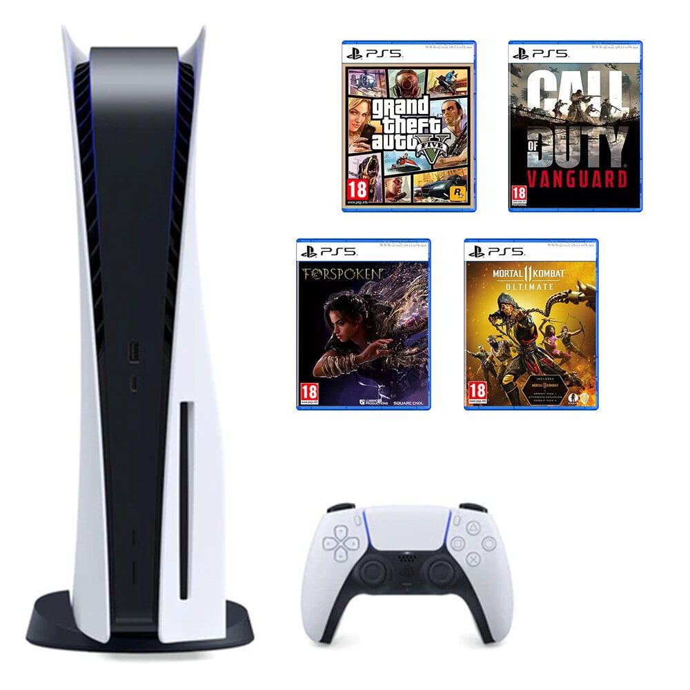 Sony PlayStation 5 Blu-Ray, Call of Duty Vanguard, Mortal Kombat 11 Ultimate, Grand Theft Auto V, Forspoke cena un informācija | Spēļu konsoles | 220.lv