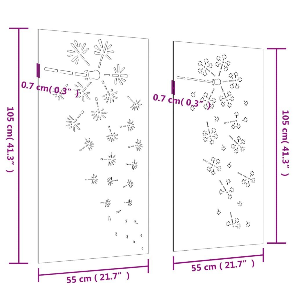vidaXL dārza sienas rotājumi, 105x55 cm, 2 gab. цена и информация | Interjera priekšmeti | 220.lv