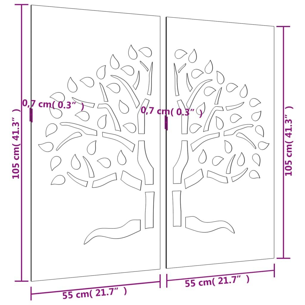 vidaXL dārza sienas rotājumi, 105x55 cm, 2 gab. cena un informācija | Interjera priekšmeti | 220.lv