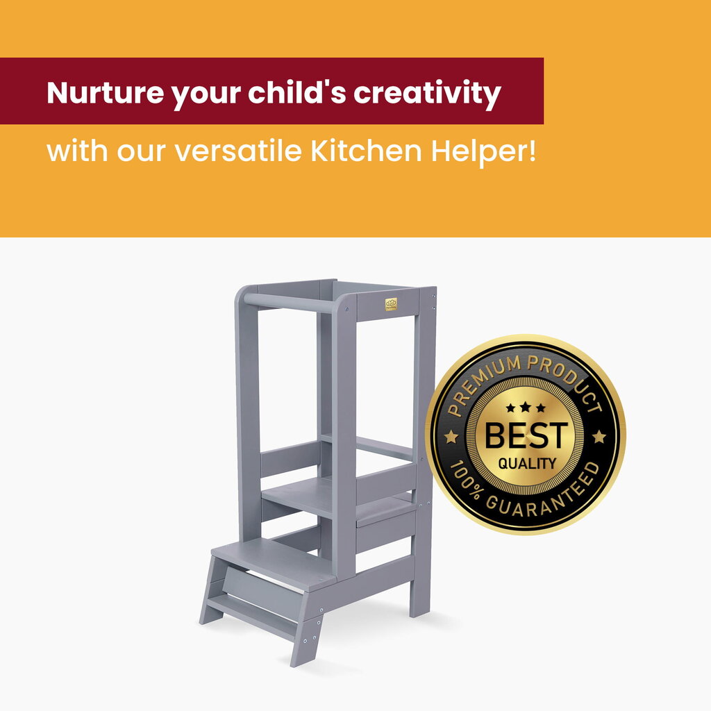 MeowBaby® Montessori virtuves palīgs koka mācību/novērošanas tornis, balts цена и информация | Bērnu krēsliņi un bērnu galdiņi | 220.lv