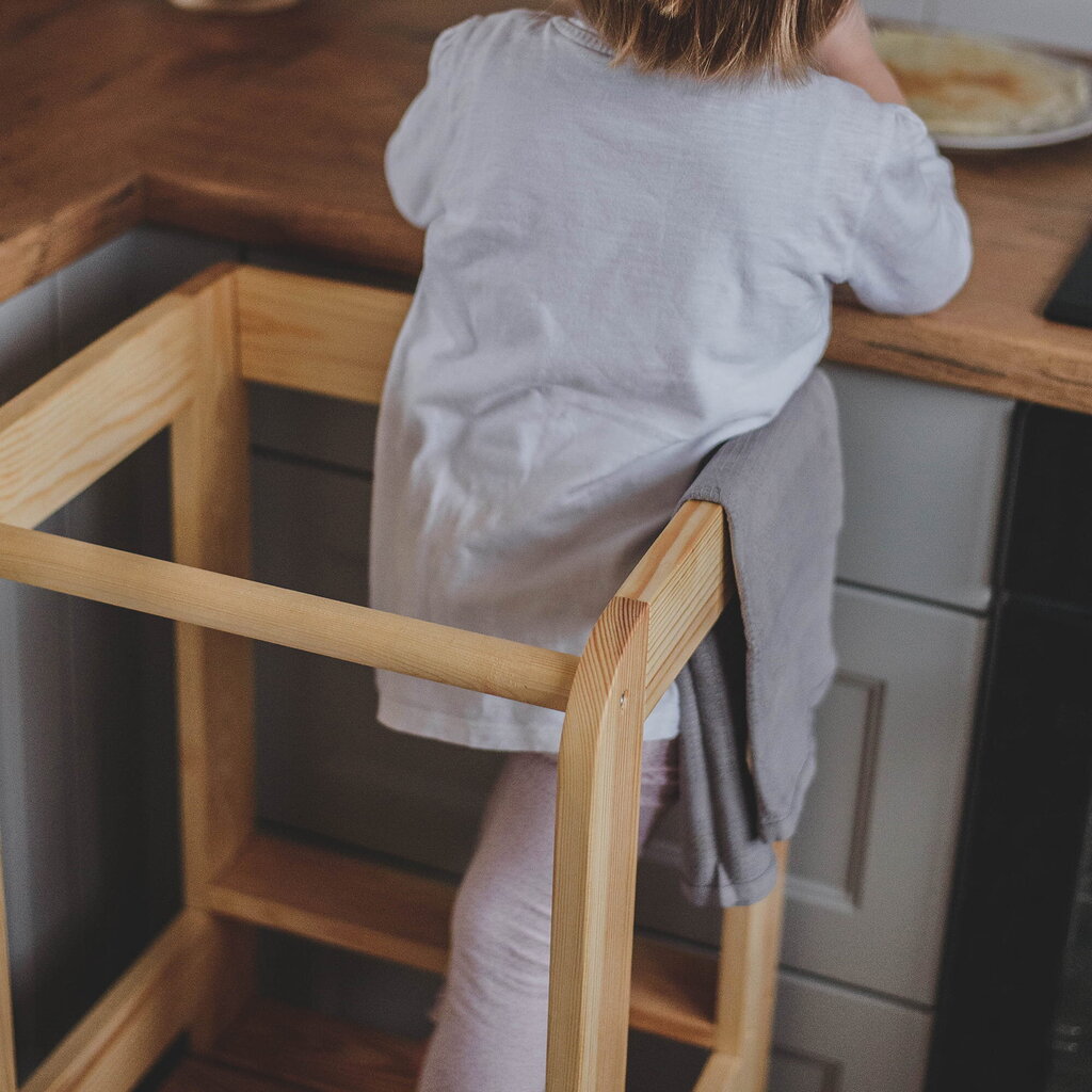 MeowBaby® Montessori virtuves palīgs koka mācību/novērošanas tornis, balts cena un informācija | Bērnu krēsliņi un bērnu galdiņi | 220.lv