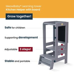 MeowBaby® Montessori virtuves palīgs koka mācību tornis, dabisks ar melnu galdu цена и информация | Детские столы и стулья | 220.lv