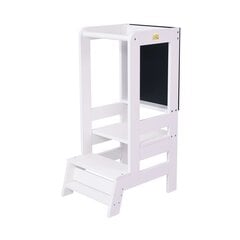 MeowBaby® koka Montessori virtuves palīglīdzekļu mācību tornis, balts ar melnu galdu cena un informācija | Bērnu krēsliņi un bērnu galdiņi | 220.lv