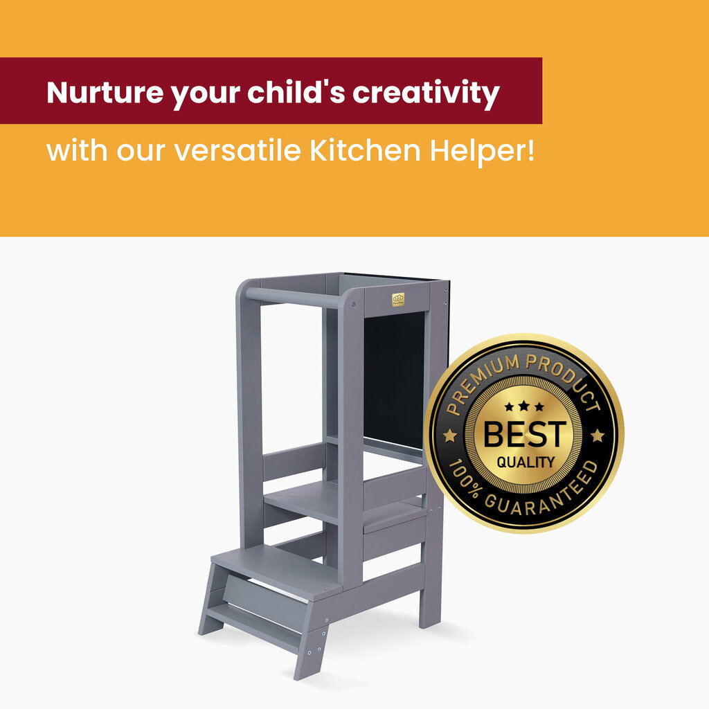 MeowBaby® koka Montessori virtuves palīglīdzekļu mācību tornis, melns ar melnu galdu цена и информация | Bērnu krēsliņi un bērnu galdiņi | 220.lv