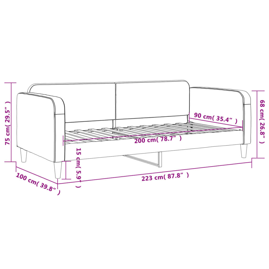 Dīvāngulta vidaXL, 90x200 cm, tumši pelēka, cena un informācija | Gultas | 220.lv