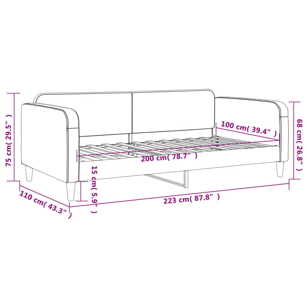 Dīvāngulta vidaXL, 100x200 cm, melna cena un informācija | Gultas | 220.lv