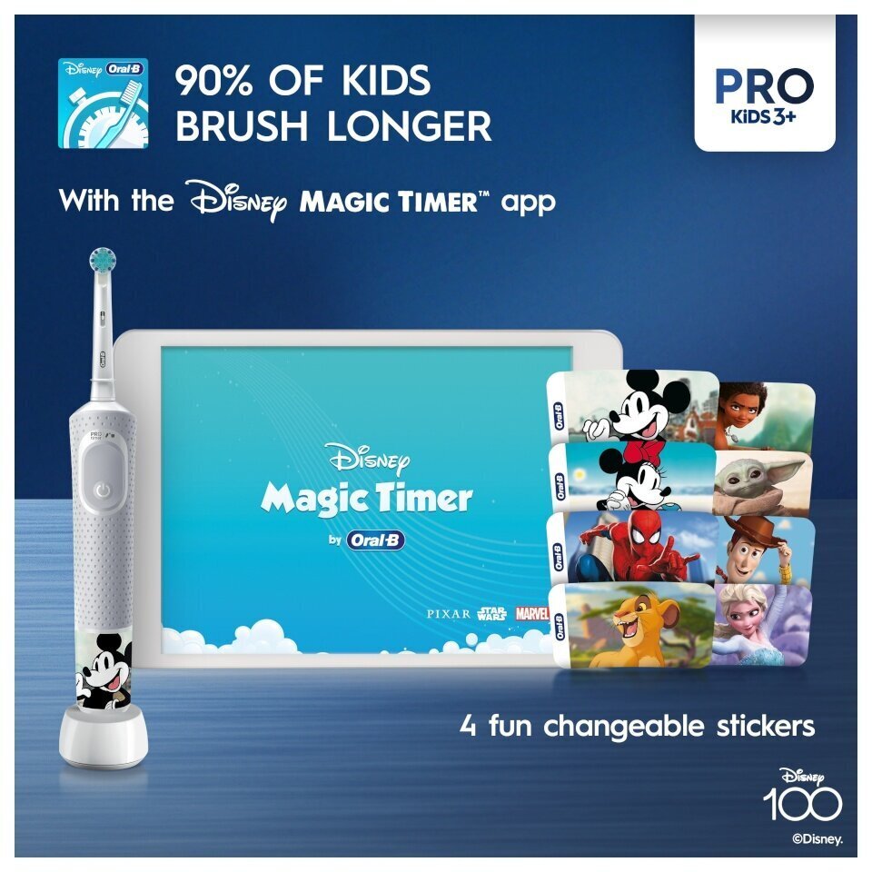 Oral-B Vitality Pro Kids 3+ Disney 100 + Travel Case цена и информация | Elektriskās zobu birstes | 220.lv