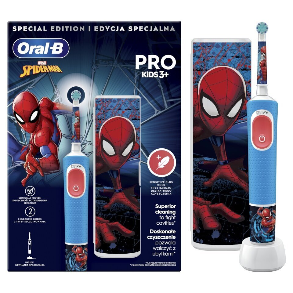 Oral-B Vitality Pro Kids 3+ Spiderman + Travel Case цена и информация | Elektriskās zobu birstes | 220.lv