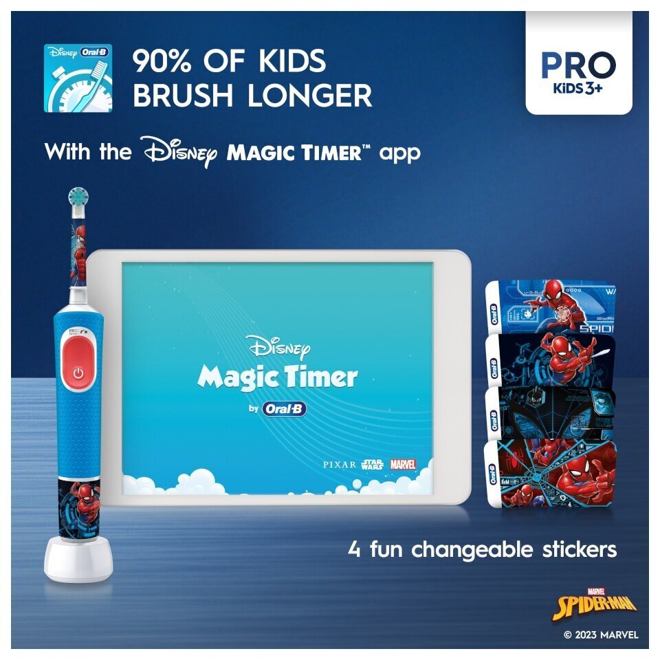 Oral-B Vitality Pro Kids 3+ Spiderman + Travel Case цена и информация | Elektriskās zobu birstes | 220.lv