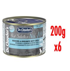 Dr.Clauder's Nr.10 Siļķe & Garneles ar čia 200g x 6 цена и информация | Консервы для котов | 220.lv