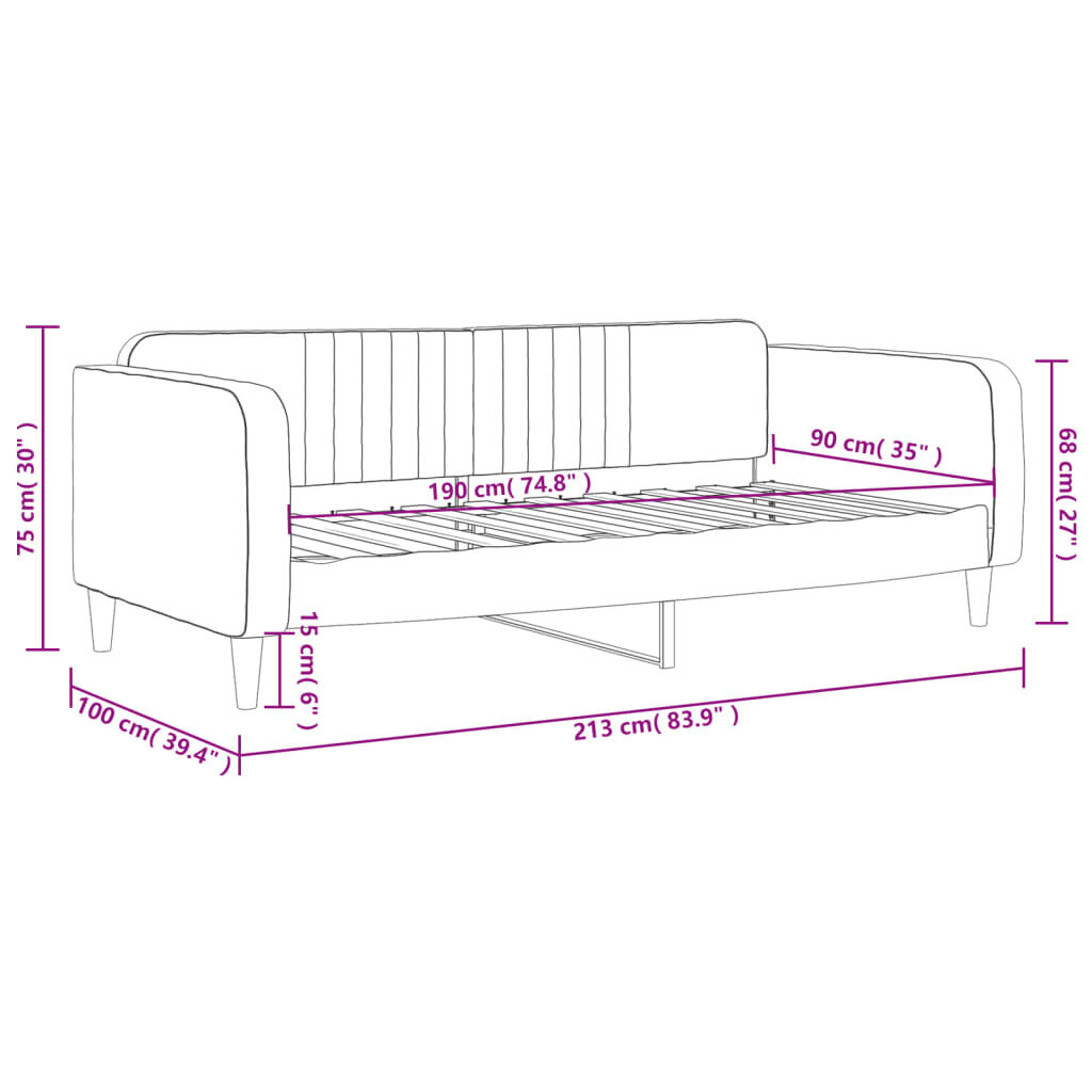 Dīvāngulta vidaXL, 90x190 cm, gaiši pelēka cena un informācija | Gultas | 220.lv