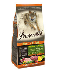 Primordial Grain Free Adult visu šķirņu pieaugušiem suņiem ar brieža gaļu un tītaru 12 kg cena un informācija | Sausā barība suņiem | 220.lv