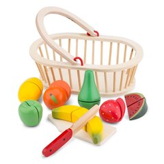 Koka augļu griešanas komplekts New Classic Toys Fruit Basket 10588 cena un informācija | Attīstošās rotaļlietas | 220.lv